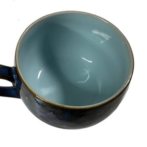 Denby Midnight England Cup and Saucer Blue with Brown and Red Details - Picture 2 of 10